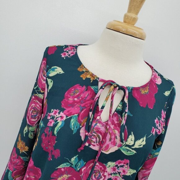 Everly Womens Multicolor Long Sleeve Floral Blouse Top Size M Keyhole Neck - Picture 5 of 15